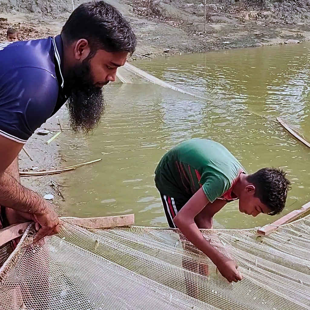 মই জাল ( বিষ করা পুকুরে মাছ ধরার জাল)